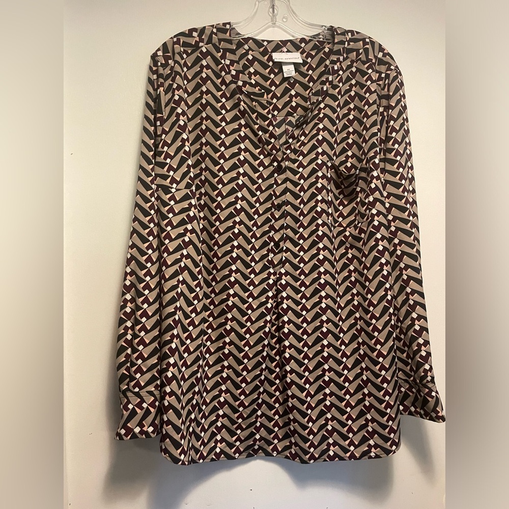 Pure Energy Geometric Blouse Long Sleeve Plus Size 3X